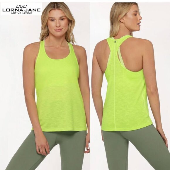 Lorna Jane Neon Green Slouchy Gym Tank Racerback Large - Picture 1 of 12